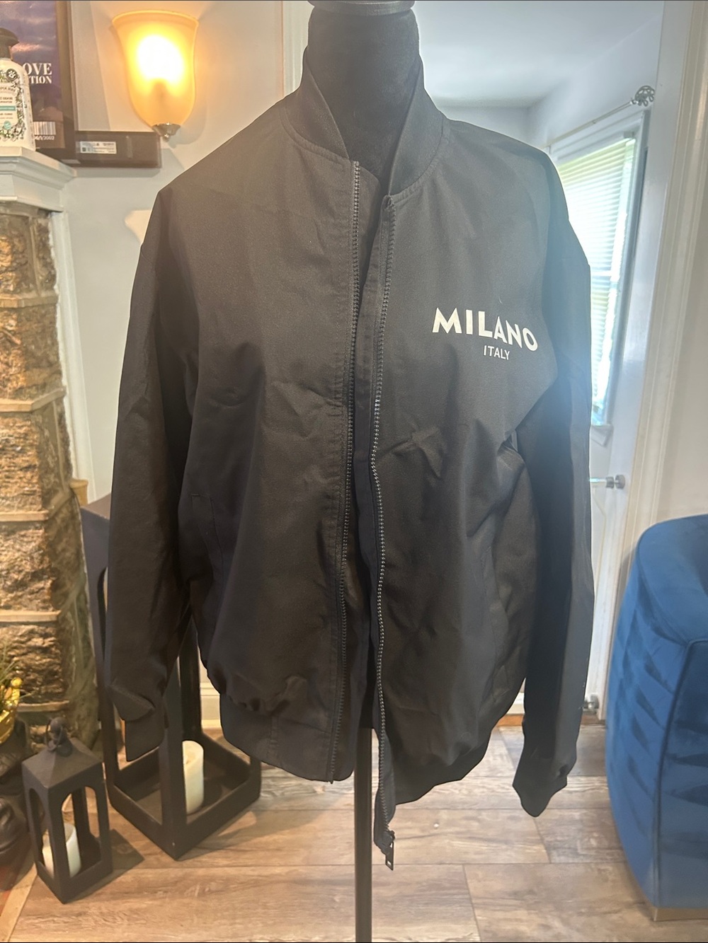 Milano Black Men's Bomber Jacket with White Chest Logo